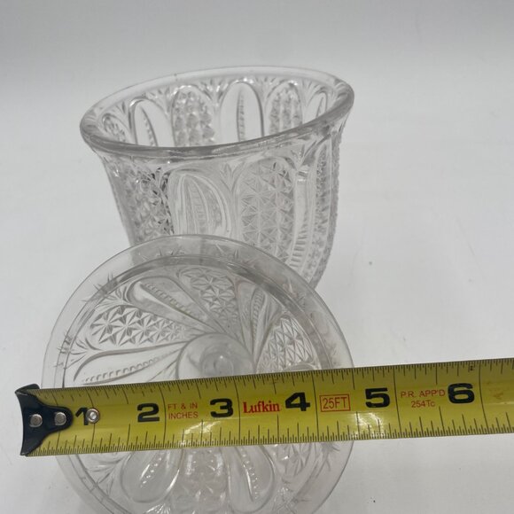 Vintage Glass EAPG Candy Dish Lid Clear Pressed Glass Swirl Feather Diamond Patt - Picture 7 of 8